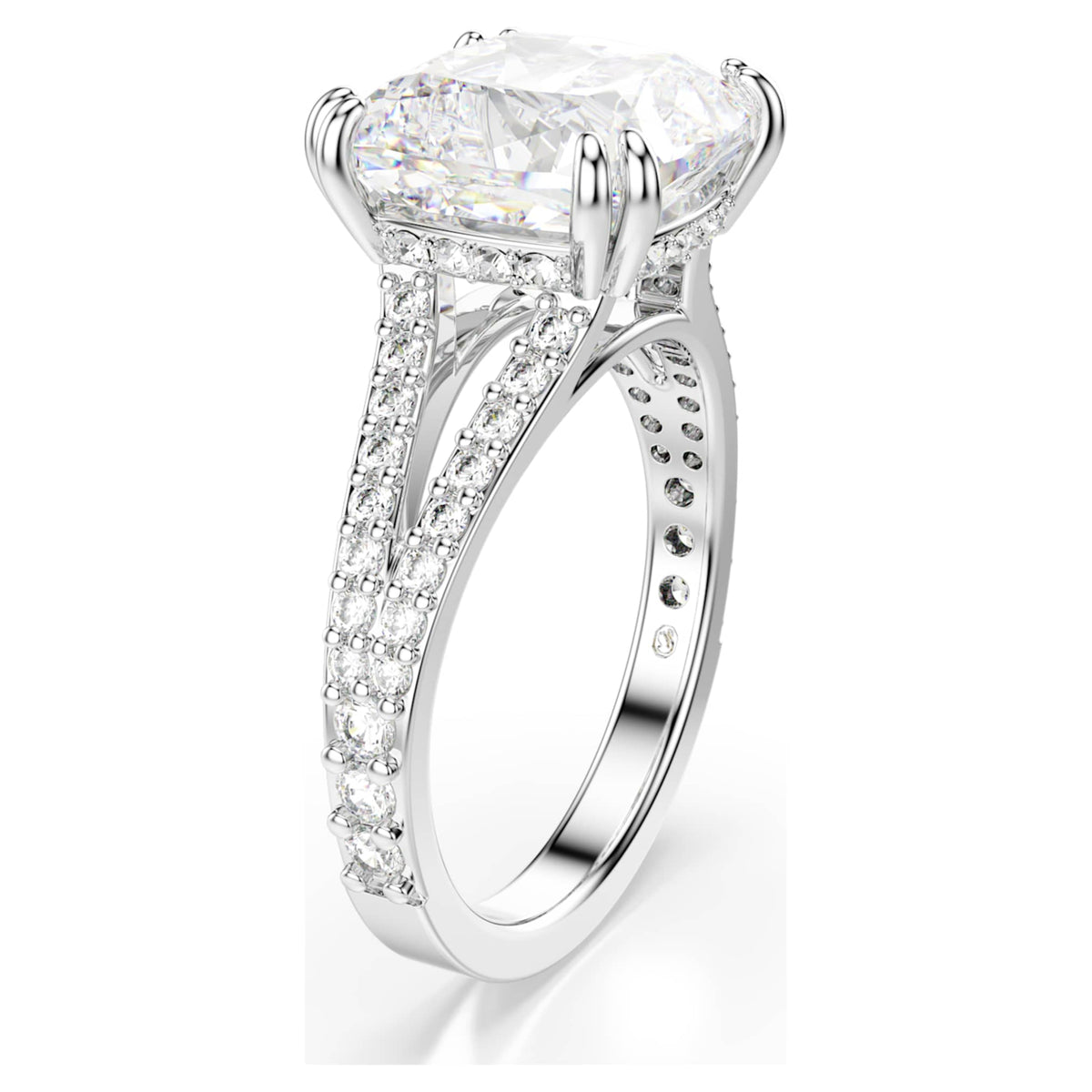 Swarovski Stilla cocktail ring with white square-cut accents and rhodium plating