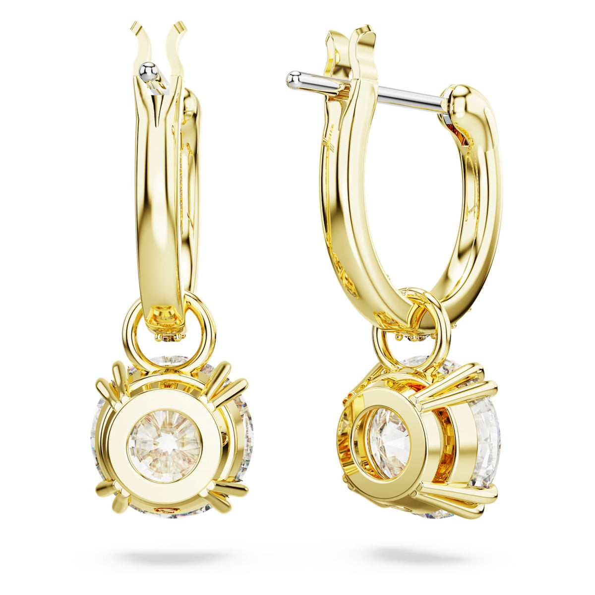 Swarovski Stilla drop earrings with white round-cut accents and an 18K gold finish