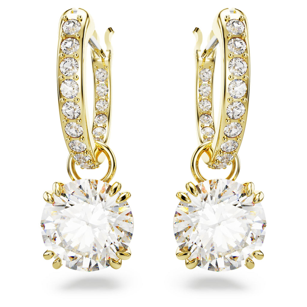 Swarovski Stilla drop earrings with white round-cut accents and an 18K gold finish