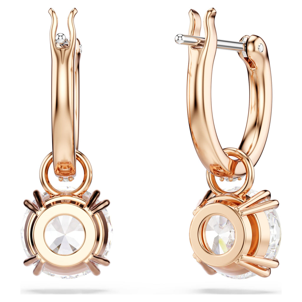 Swarovski Stilla drop earrings with white round-cut accents and an 18K rose gold finish