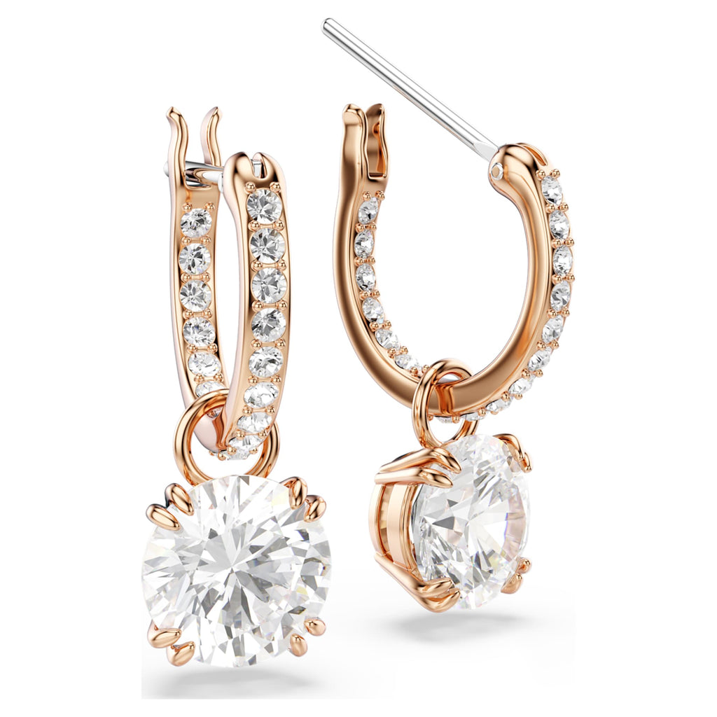 Swarovski Stilla drop earrings with white round-cut accents and an 18K rose gold finish