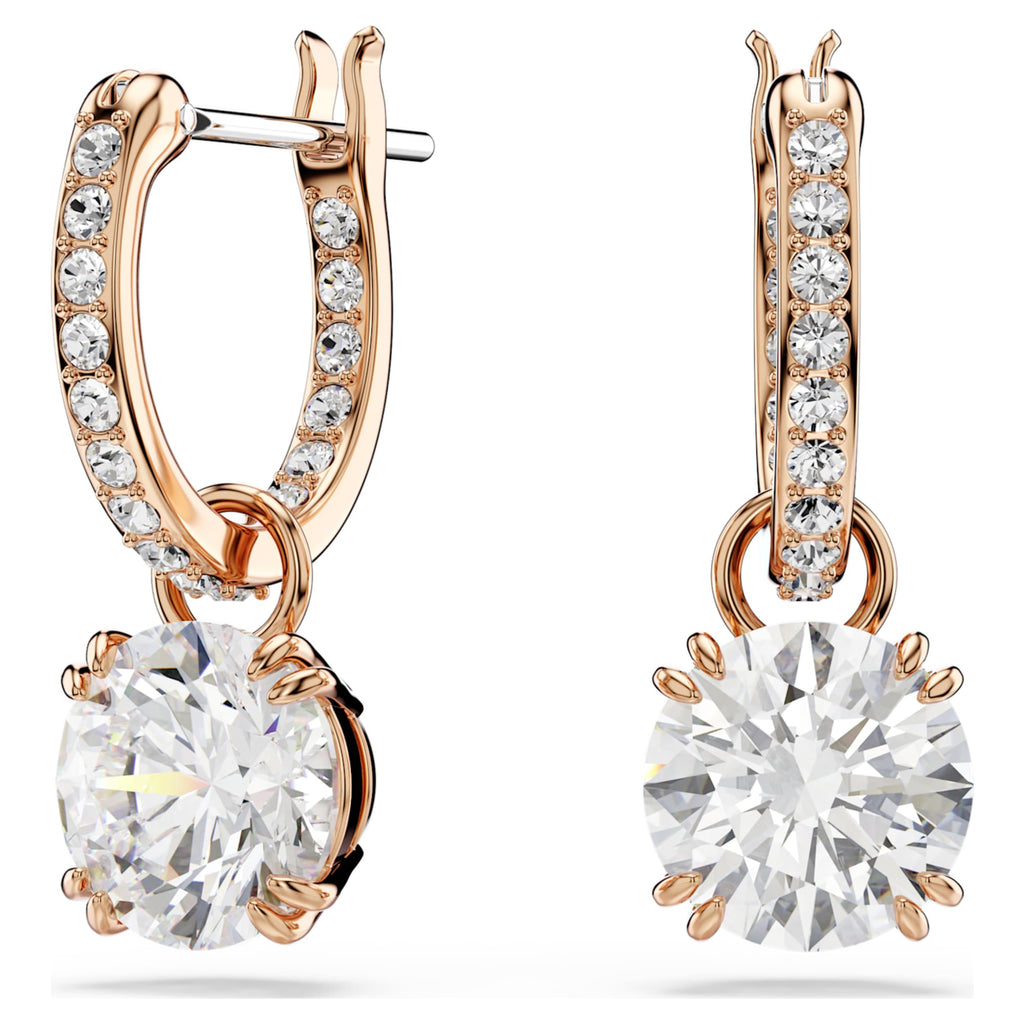 Swarovski Stilla drop earrings with white round-cut accents and an 18K rose gold finish