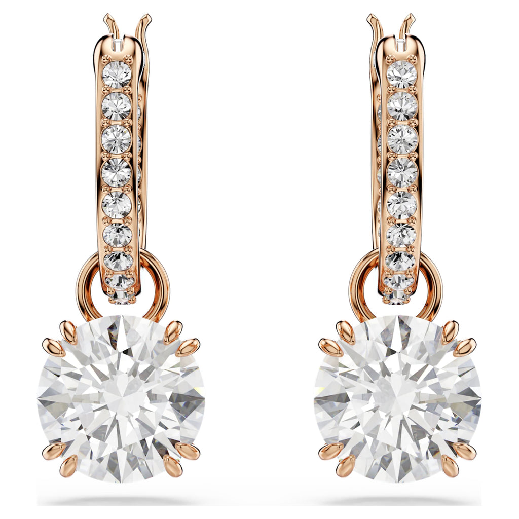Swarovski Stilla drop earrings with white round-cut accents and an 18K rose gold finish