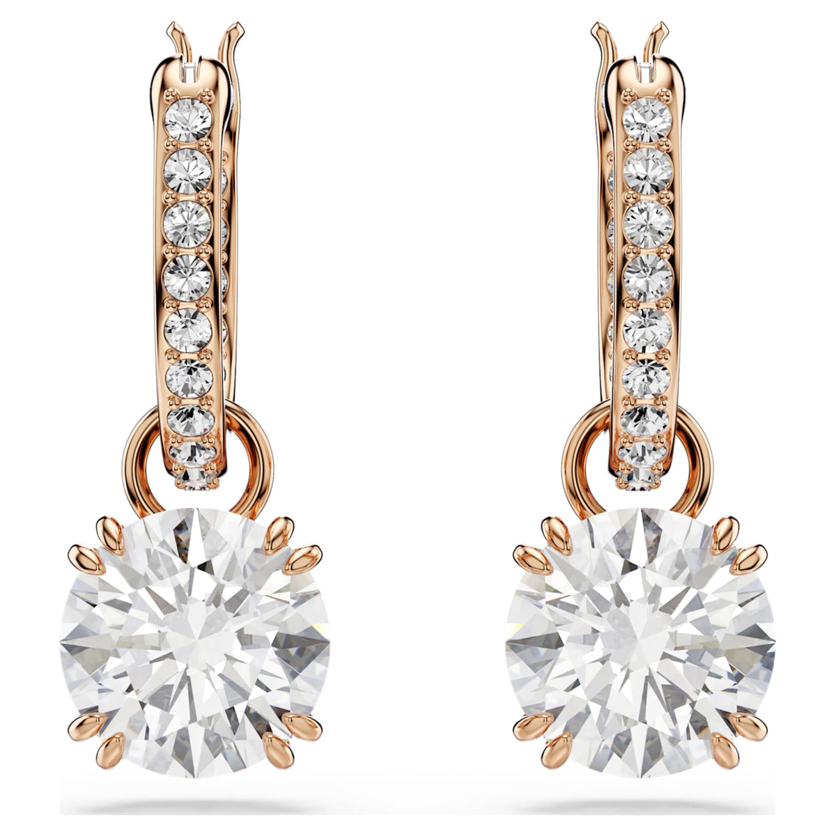 Swarovski Stilla drop earrings with white round-cut accents and an 18K rose gold finish