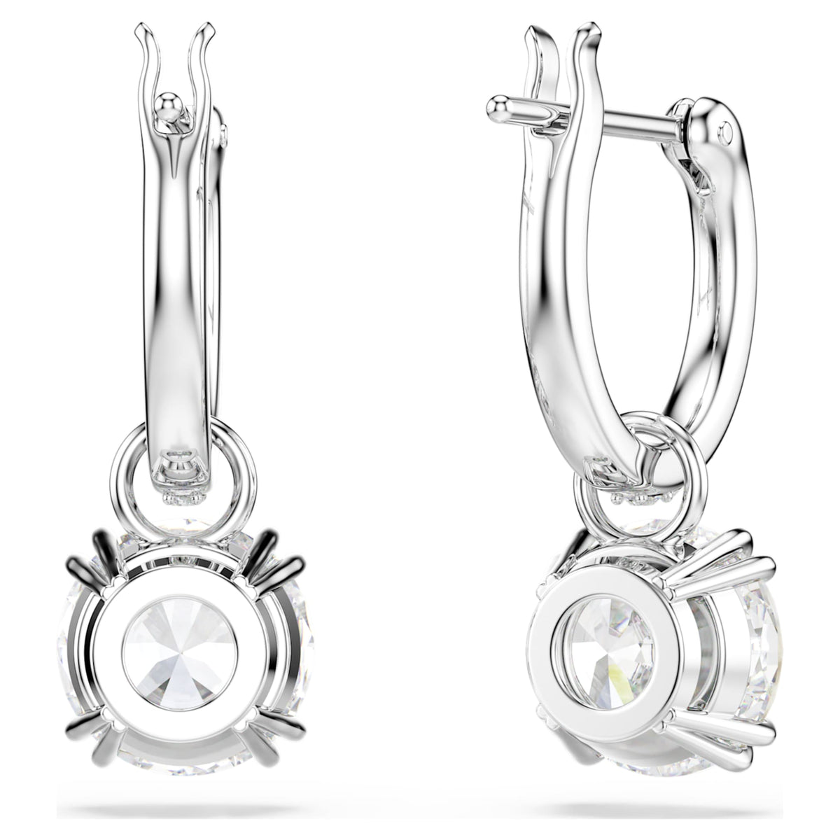 Swarovski Stilla drop earrings with white round-cut accents and rhodium plating