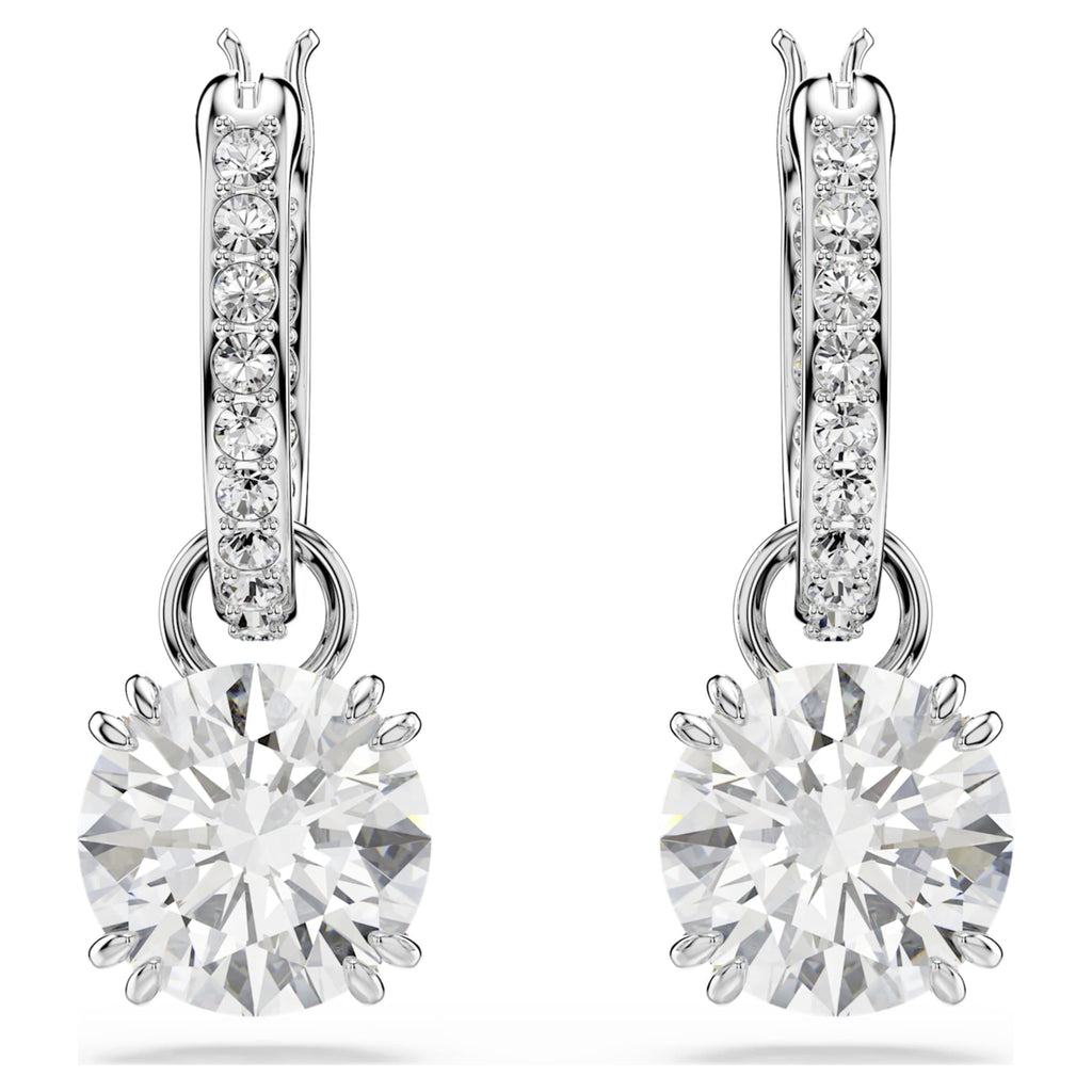 Swarovski Stilla drop earrings with white round-cut accents and rhodium plating