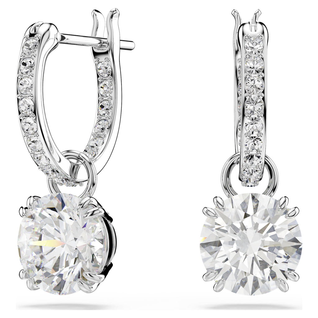 Swarovski Stilla drop earrings with white round-cut accents and rhodium plating