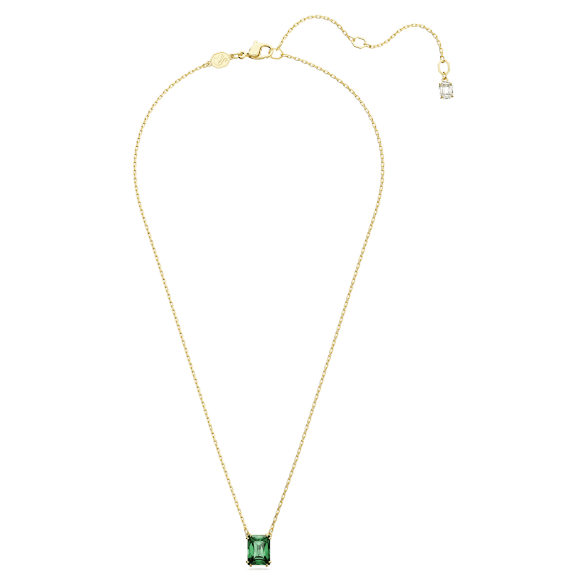 Swarovski Stilla pendant Rectangular cut, Green, 18K gold finish