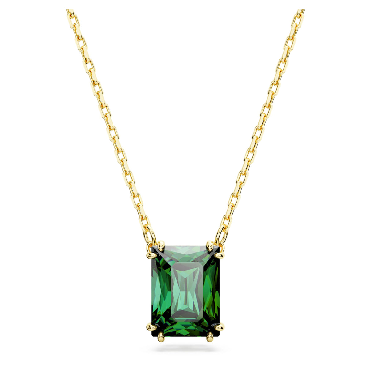 Swarovski Stilla pendant Rectangular cut, Green, 18K gold finish