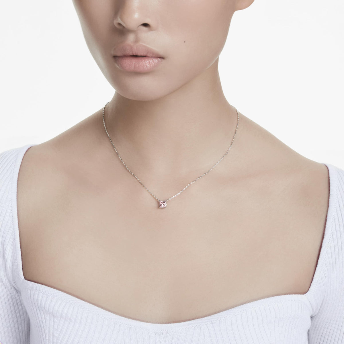 Swarovski Stilla pendant Square cut, Pink, 18K rose gold finish