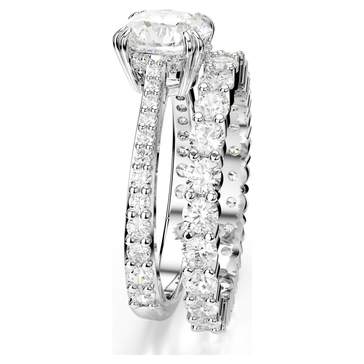 Swarovski Stilla ring Set (2), Round cut, White, Rhodium plated