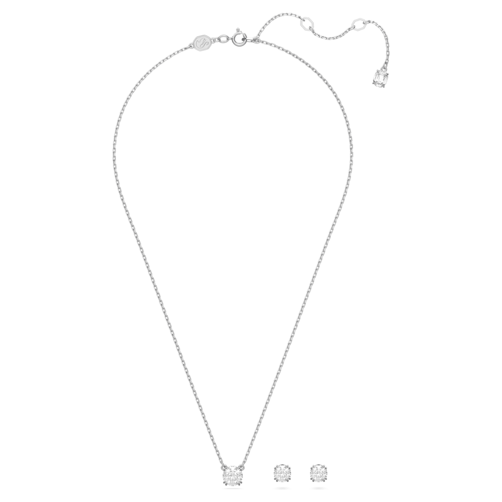 Swarovski Stilla set with white round-cut accents and rhodium plating