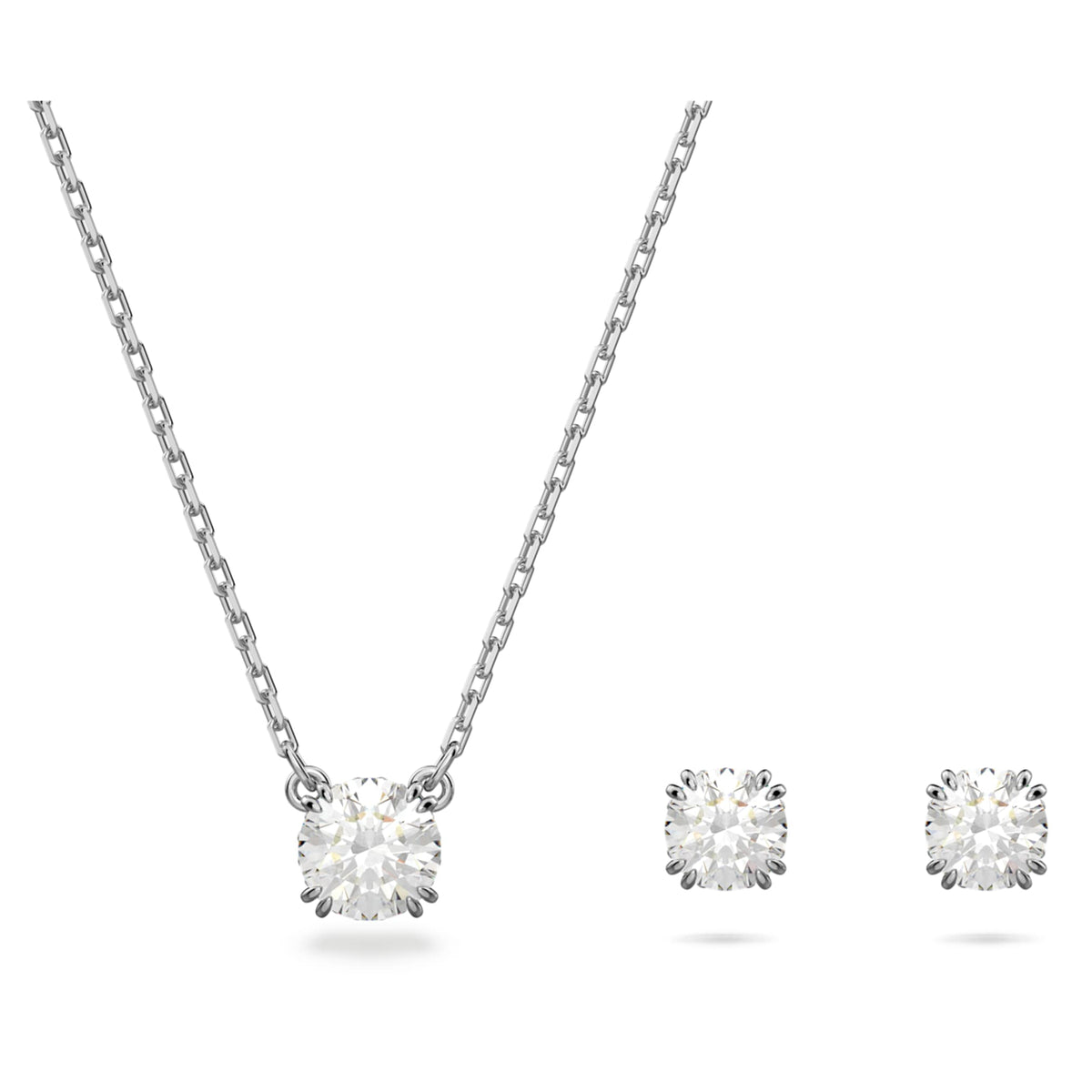 Swarovski Stilla set with white round-cut accents and rhodium plating
