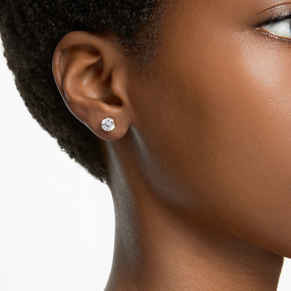 Swarovski Stilla stud earrings with white round-cut accents and rhodium plating