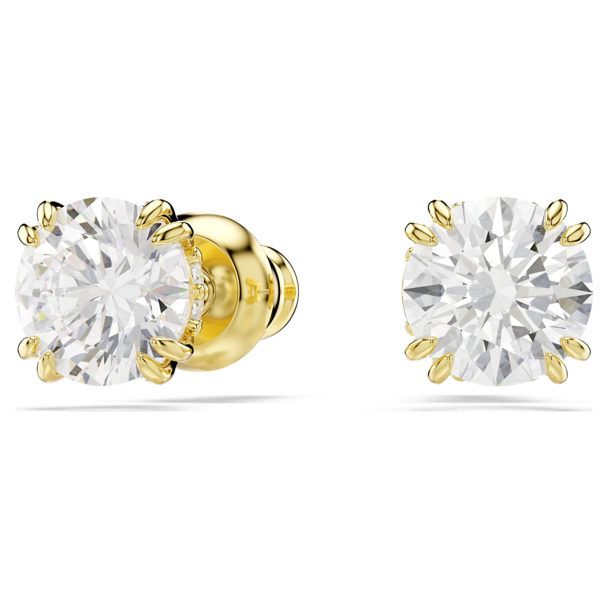 Swarovski Stilla stud earrings with white round-cut accents and an 18K gold finish