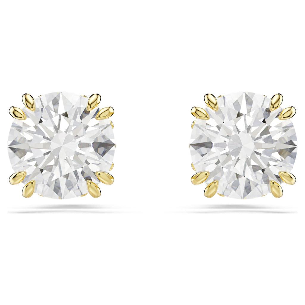 Swarovski Stilla stud earrings with white round-cut accents and an 18K gold finish