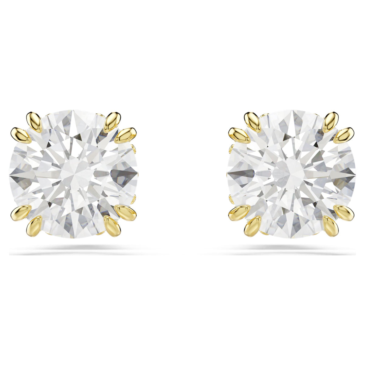 Swarovski Stilla stud earrings with white round-cut accents and an 18K gold finish