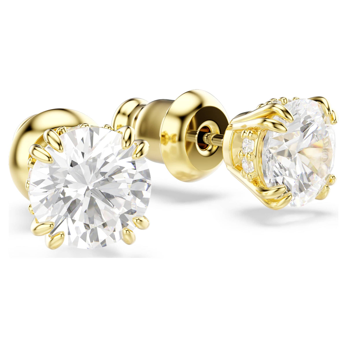 Swarovski Stilla stud earrings with white round-cut accents and an 18K gold finish