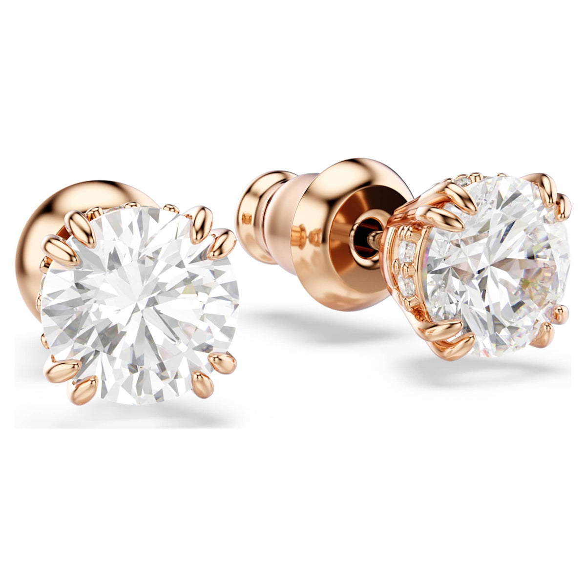 Swarovski Stilla stud earrings with white round-cut accents and an 18K rose gold finish