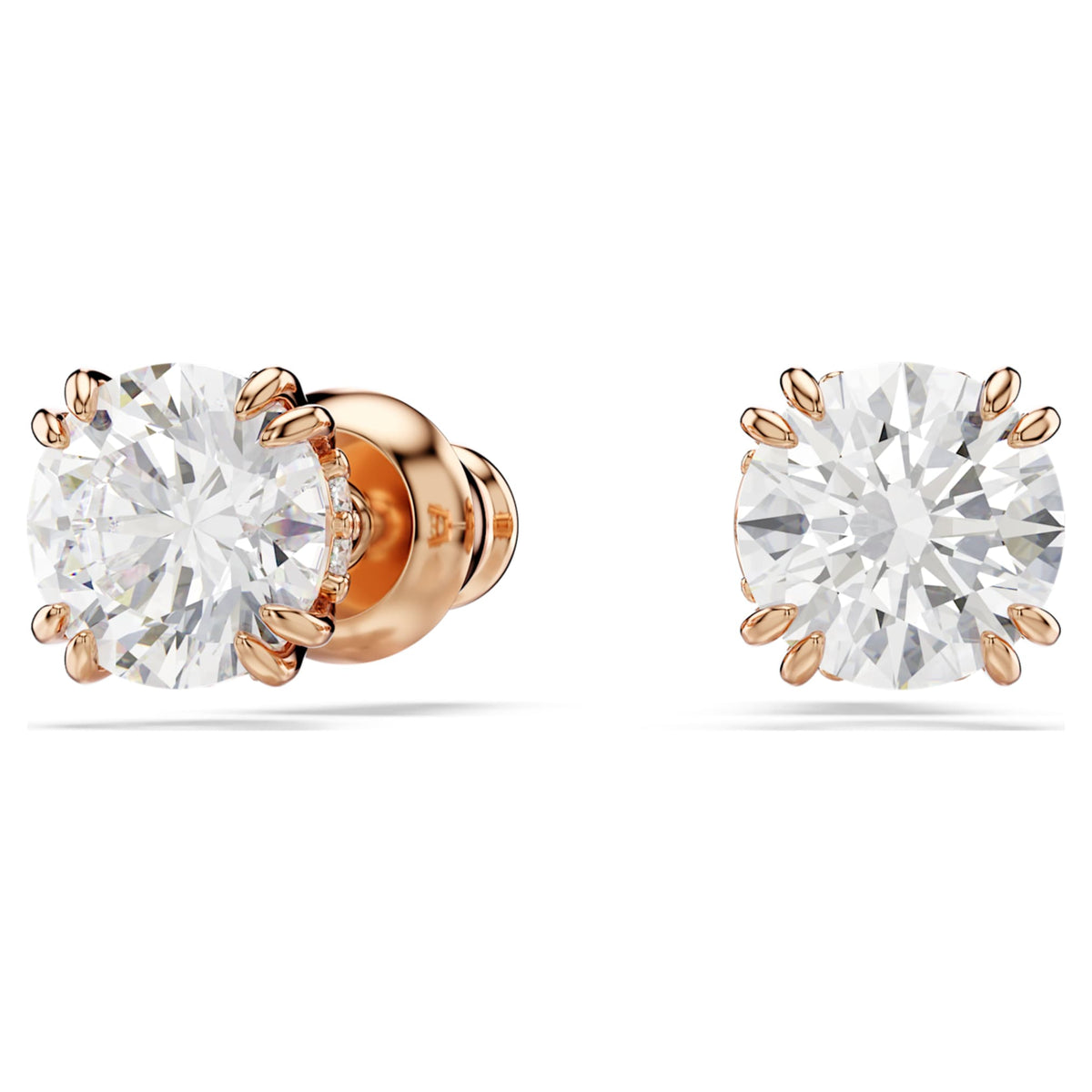 Swarovski Stilla stud earrings with white round-cut accents and an 18K rose gold finish