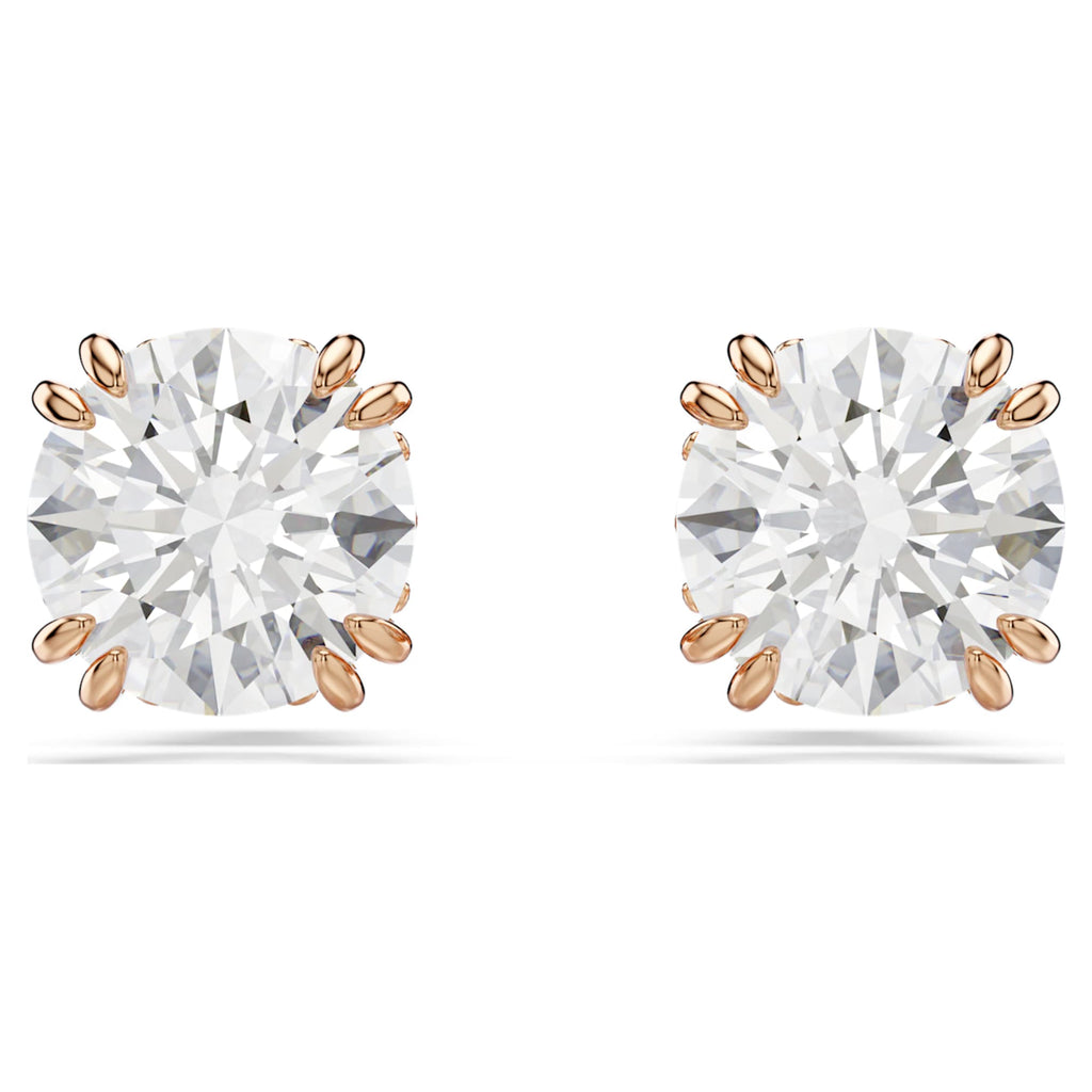 Swarovski Stilla stud earrings with white round-cut accents and an 18K rose gold finish