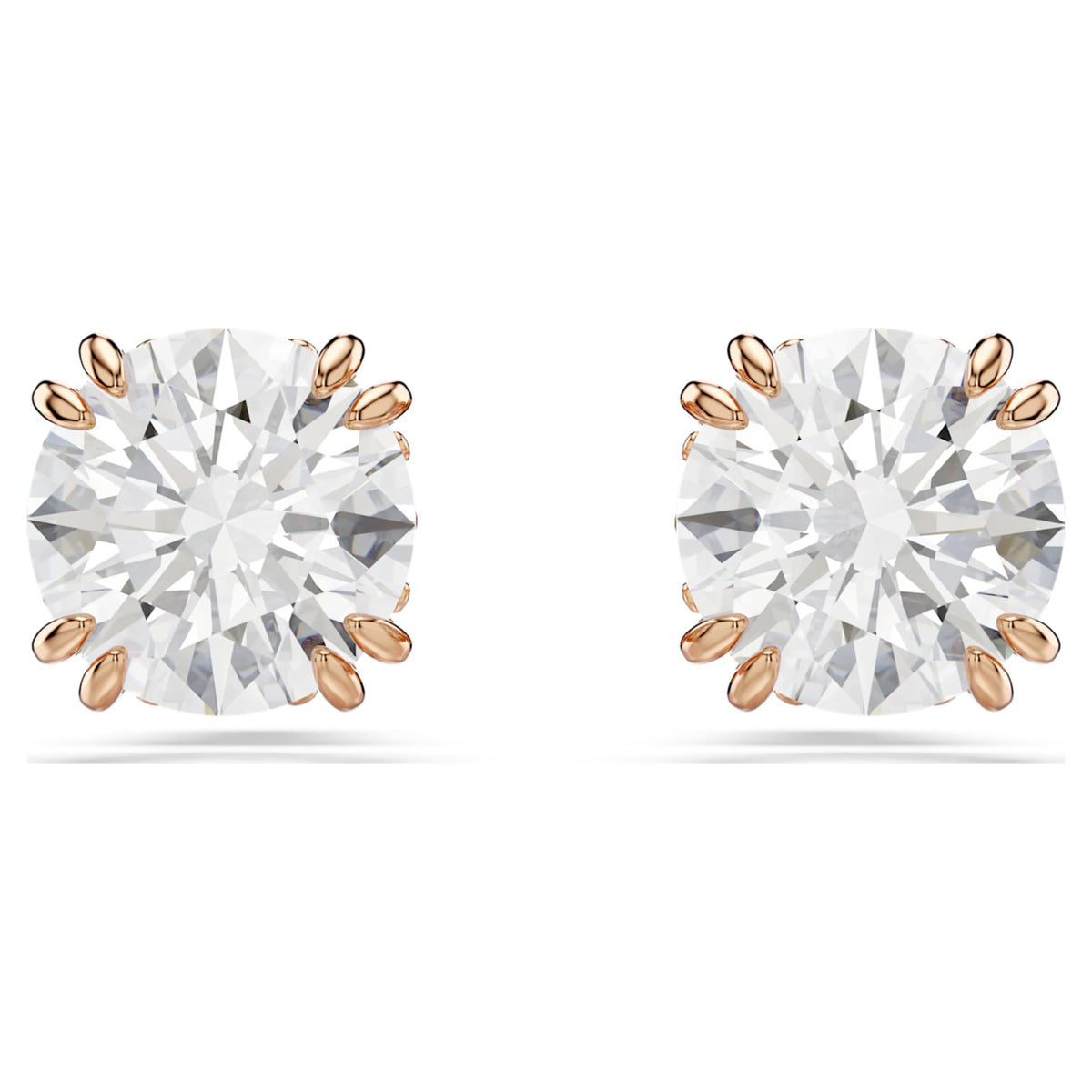 Swarovski Stilla stud earrings with white round-cut accents and an 18K rose gold finish