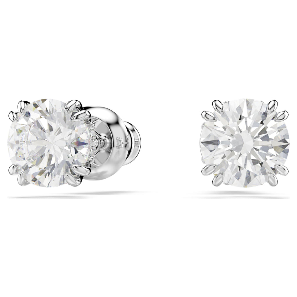 Swarovski Stilla stud earrings with white round-cut accents and rhodium plating