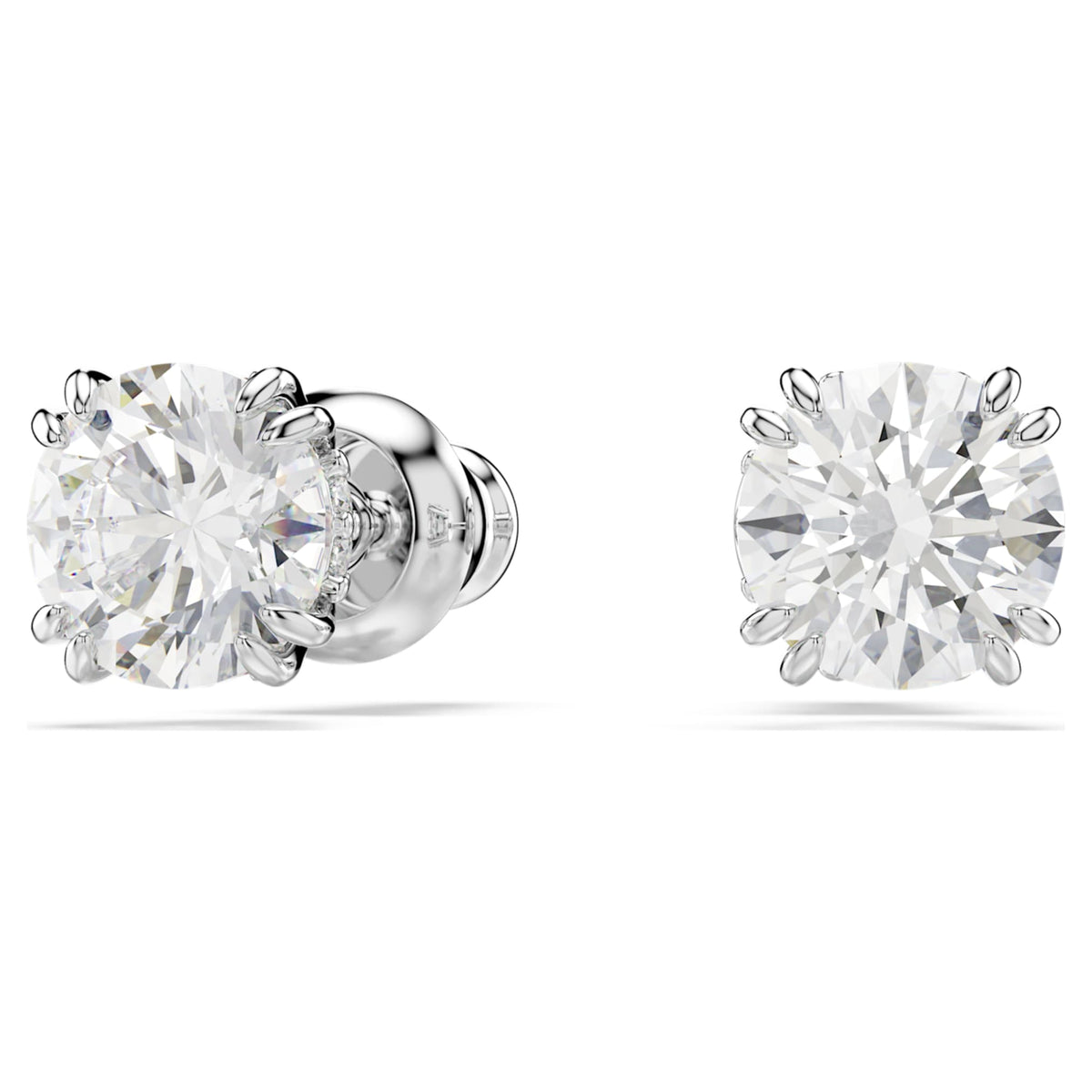 Swarovski Stilla stud earrings with white round-cut accents and rhodium plating