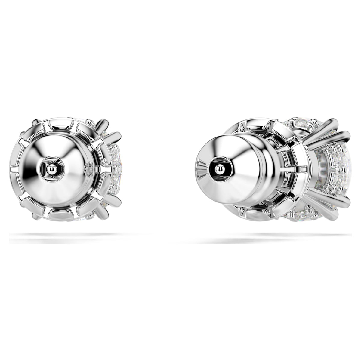 Swarovski Stilla stud earrings with white round-cut accents and rhodium plating