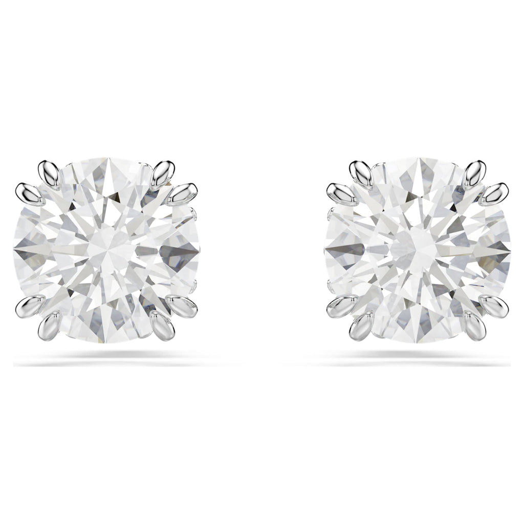 Swarovski Stilla stud earrings with white round-cut accents and rhodium plating