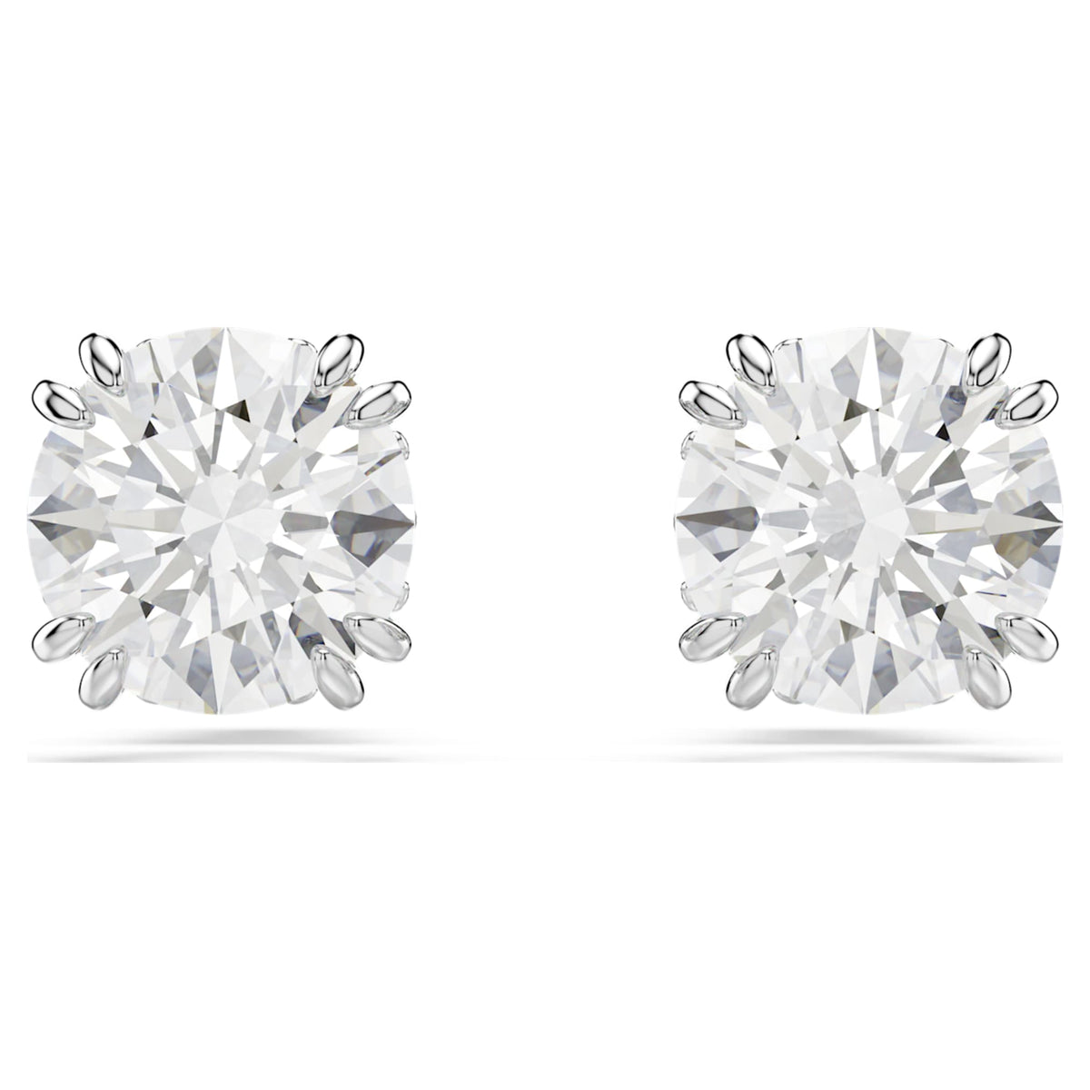 Swarovski Stilla stud earrings with white round-cut accents and rhodium plating