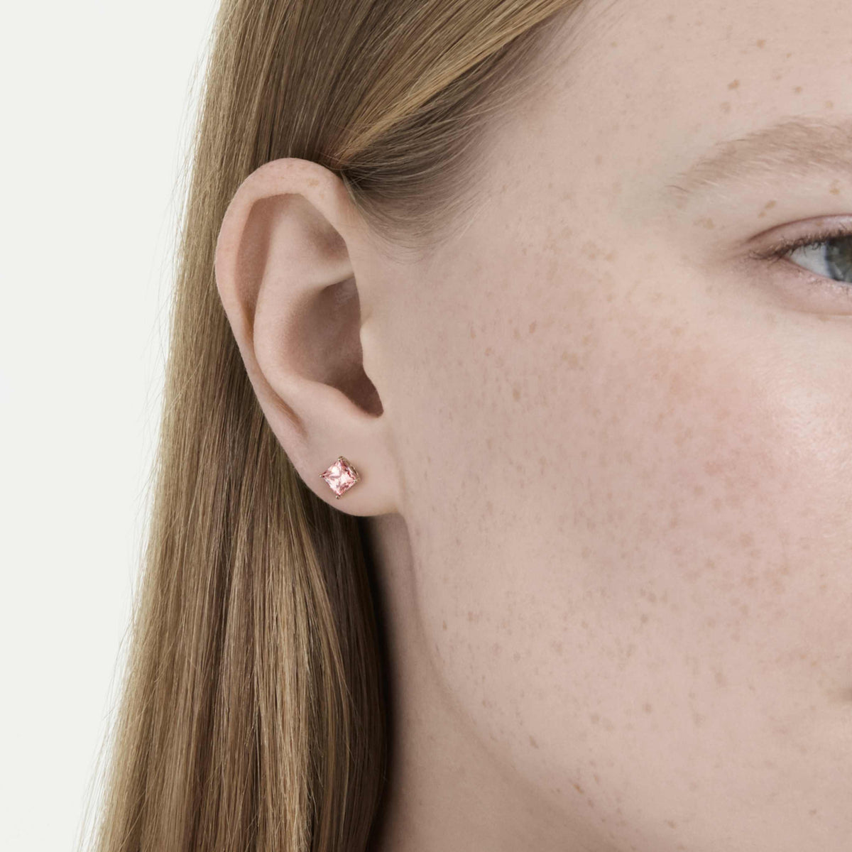 Swarovski Stilla Attract stud earrings with white square-cut accents and rhodium plating