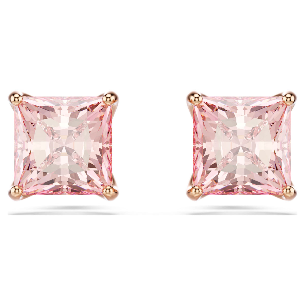 Swarovski Stilla stud earrings Square cut, Pink, 18K rose gold finish