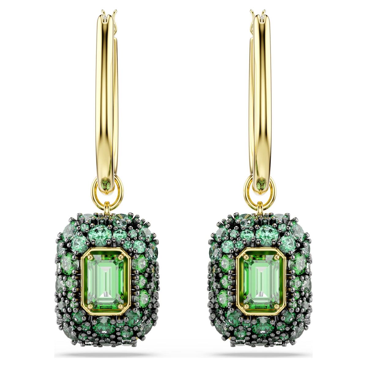 Swarovski Sublima drop earrings Octagon cut, Green, 18K gold finish