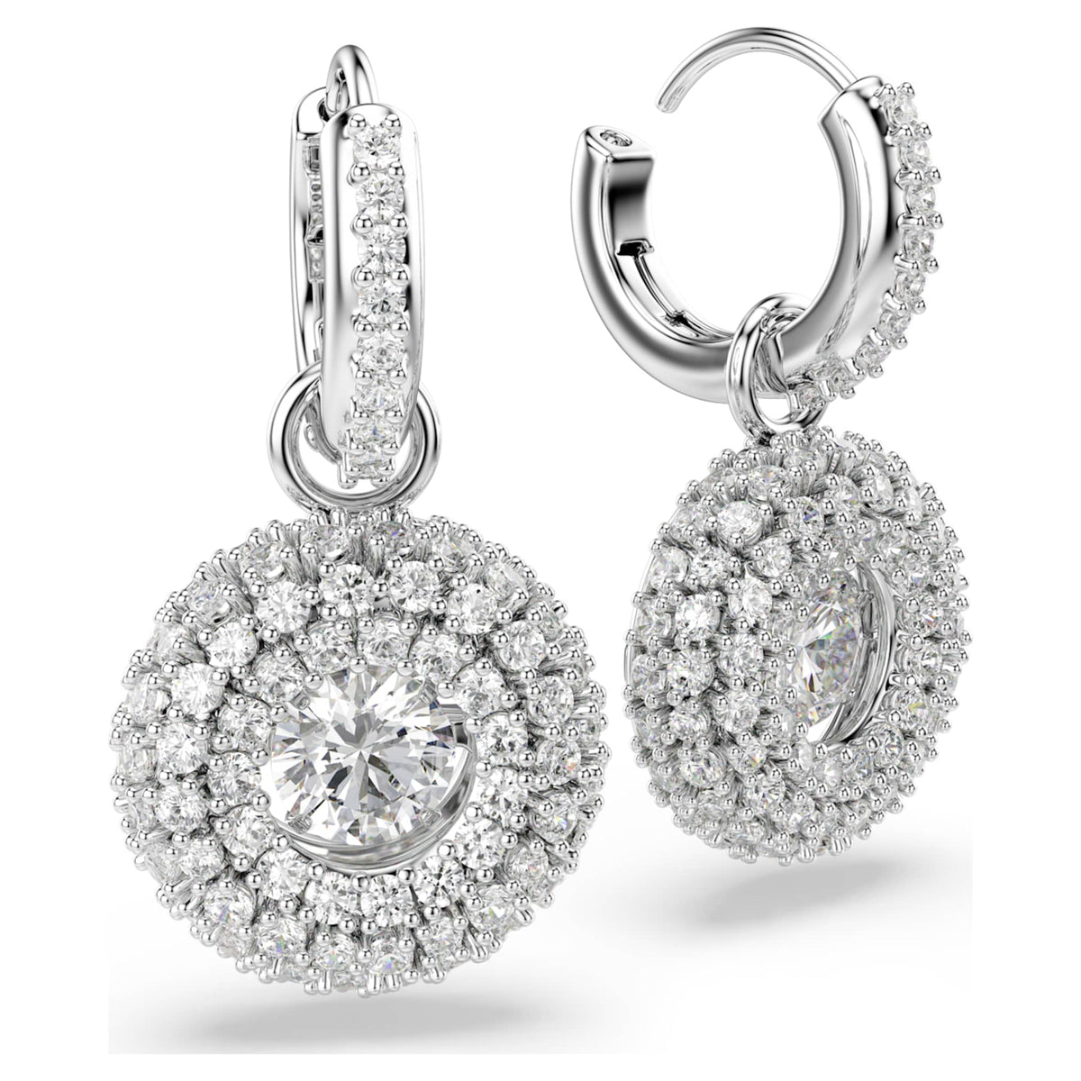 Swarovski Sublima drop earrings with white round-cut accents and rhodium plating