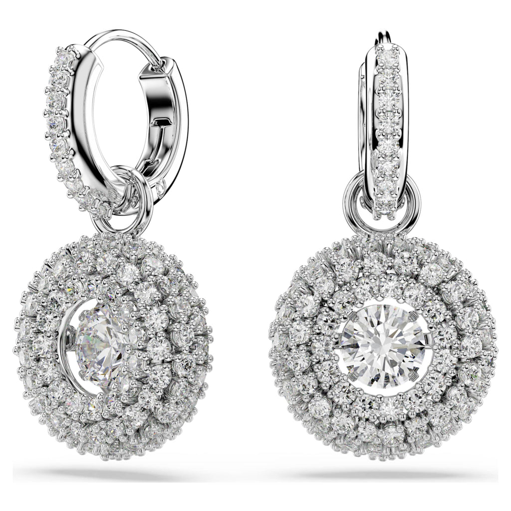 Swarovski Sublima drop earrings with white round-cut accents and rhodium plating