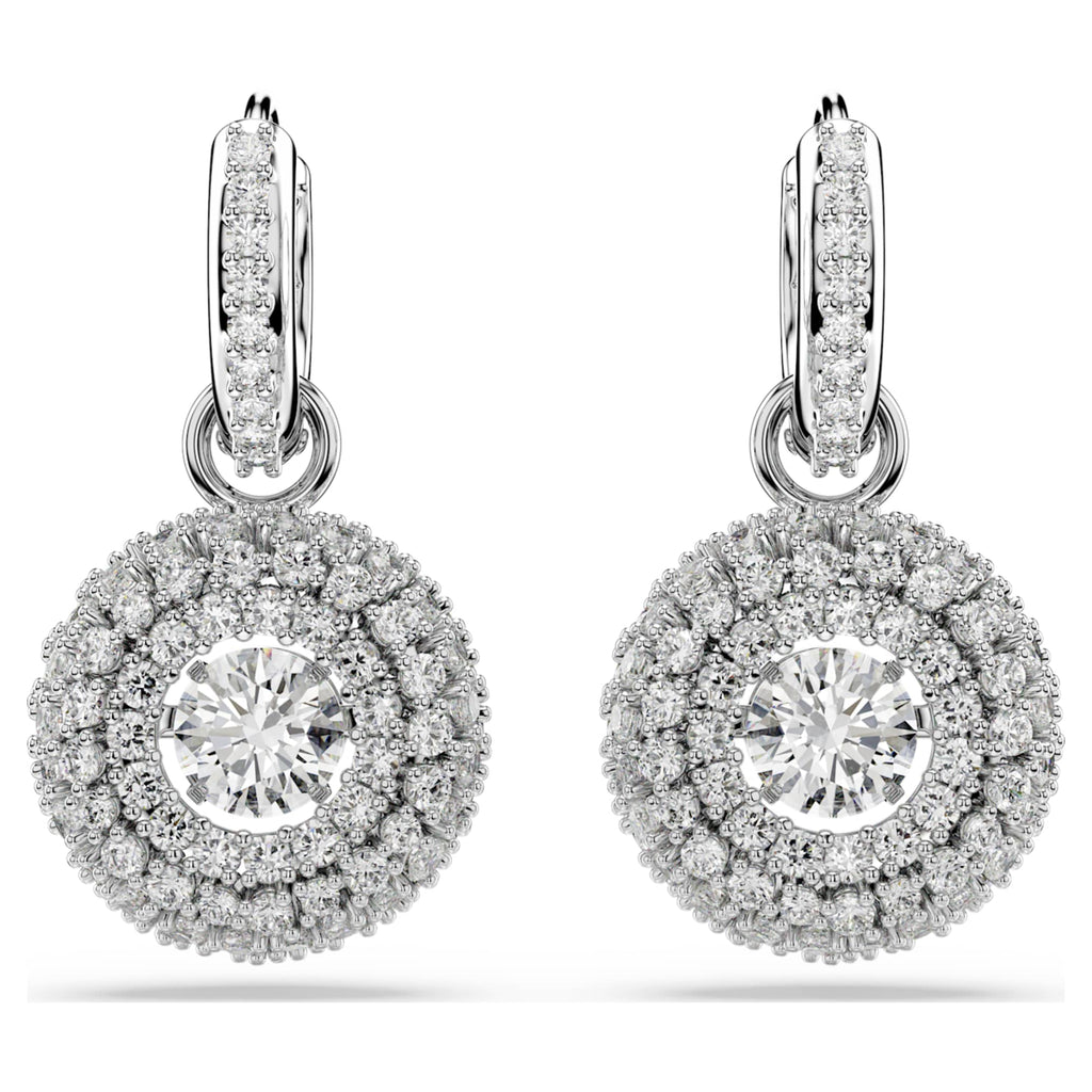 Swarovski Sublima drop earrings with white round-cut accents and rhodium plating