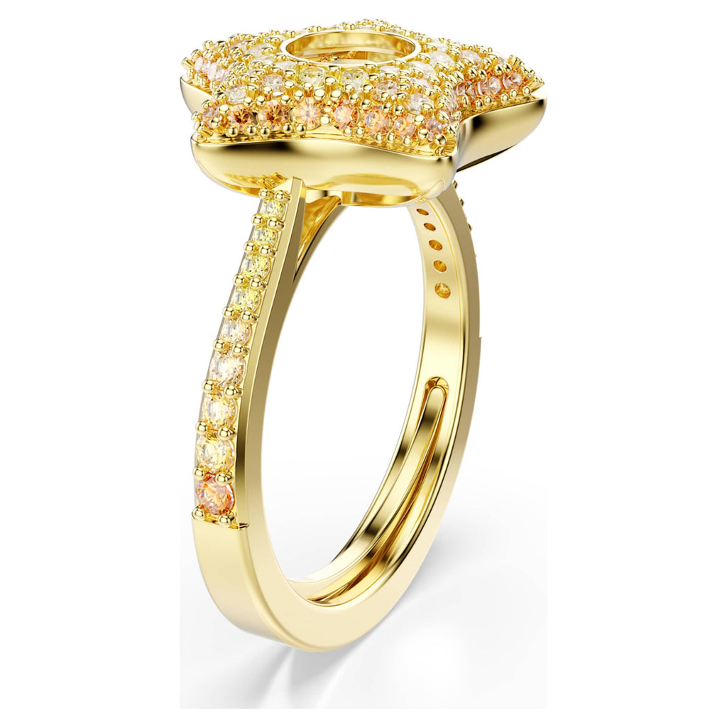 Swarovski Sublima ring featuring a star motif with multicolored round-cut accents and an 18K gold finish