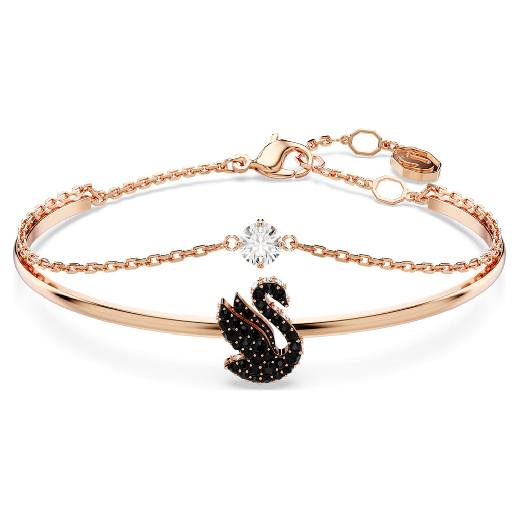 Swarovski Swan bangle with black accents and an 18K rose gold finish