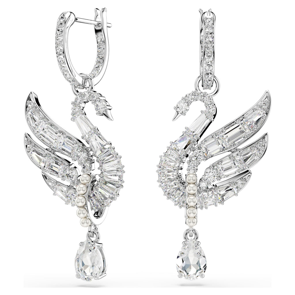 Swarovski Swan earrings with white accents and rhodium plating
