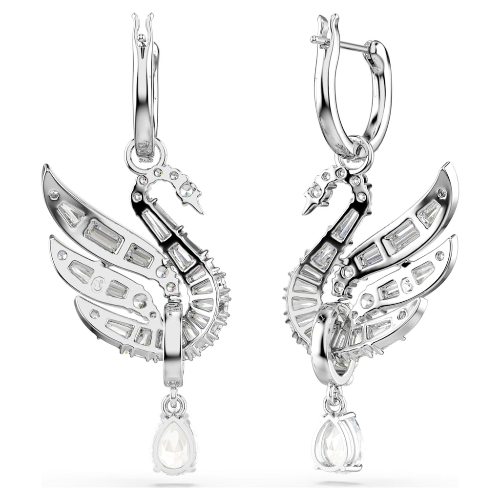 Swarovski Swan earrings with white accents and rhodium plating