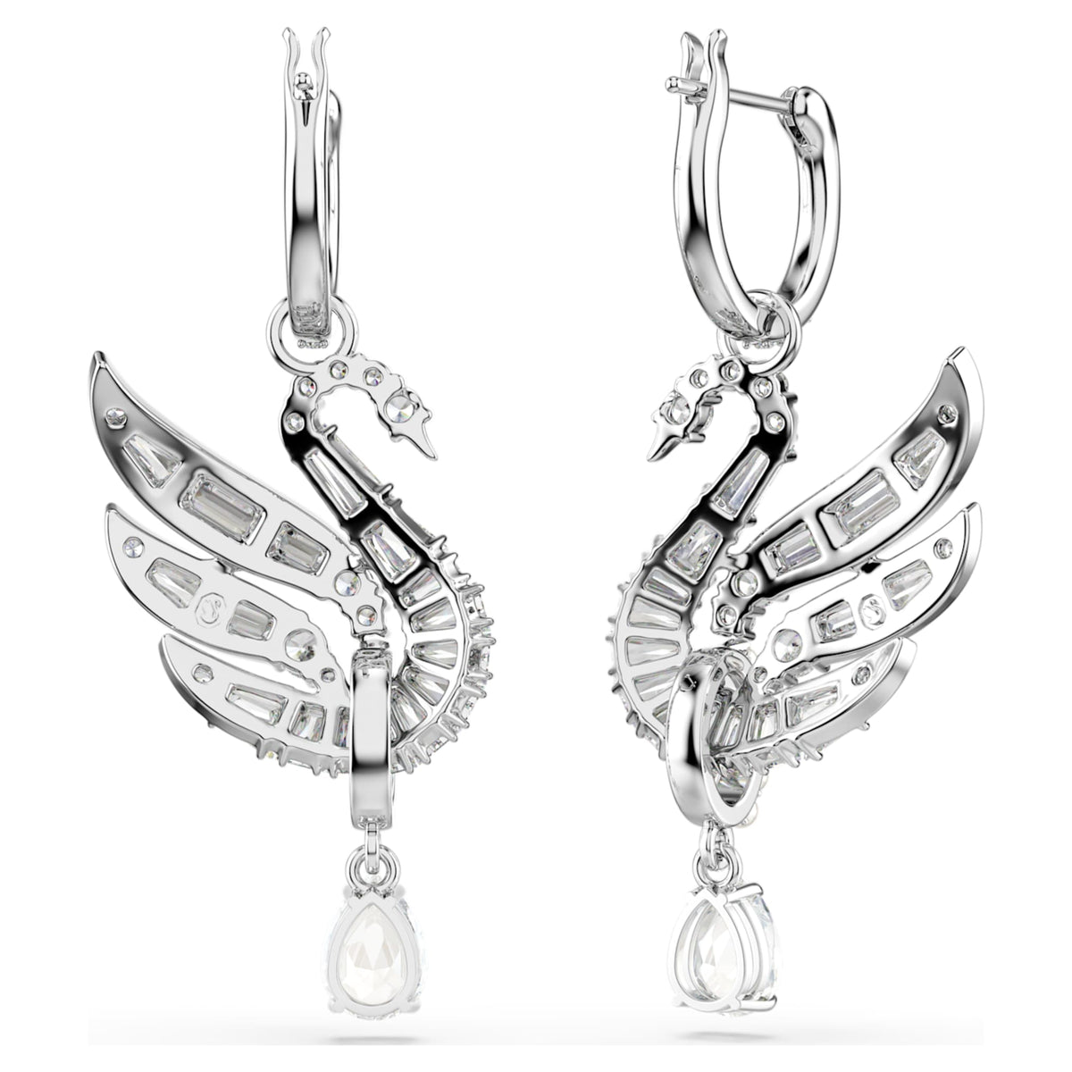 Swarovski Swan earrings with white accents and rhodium plating