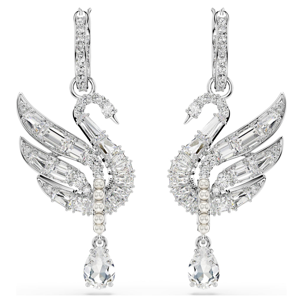 Swarovski Swan earrings with white accents and rhodium plating