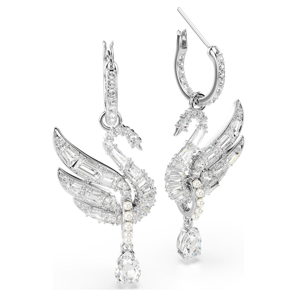 Swarovski Swan earrings with white accents and rhodium plating