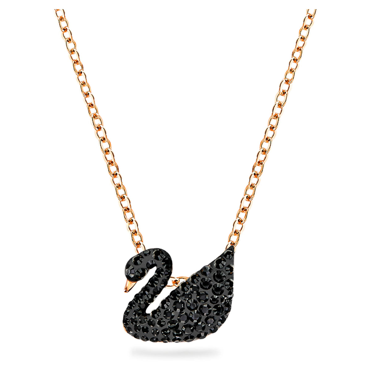 Swarovski Swan pendant Swan, Small, Black, 18K rose gold finish