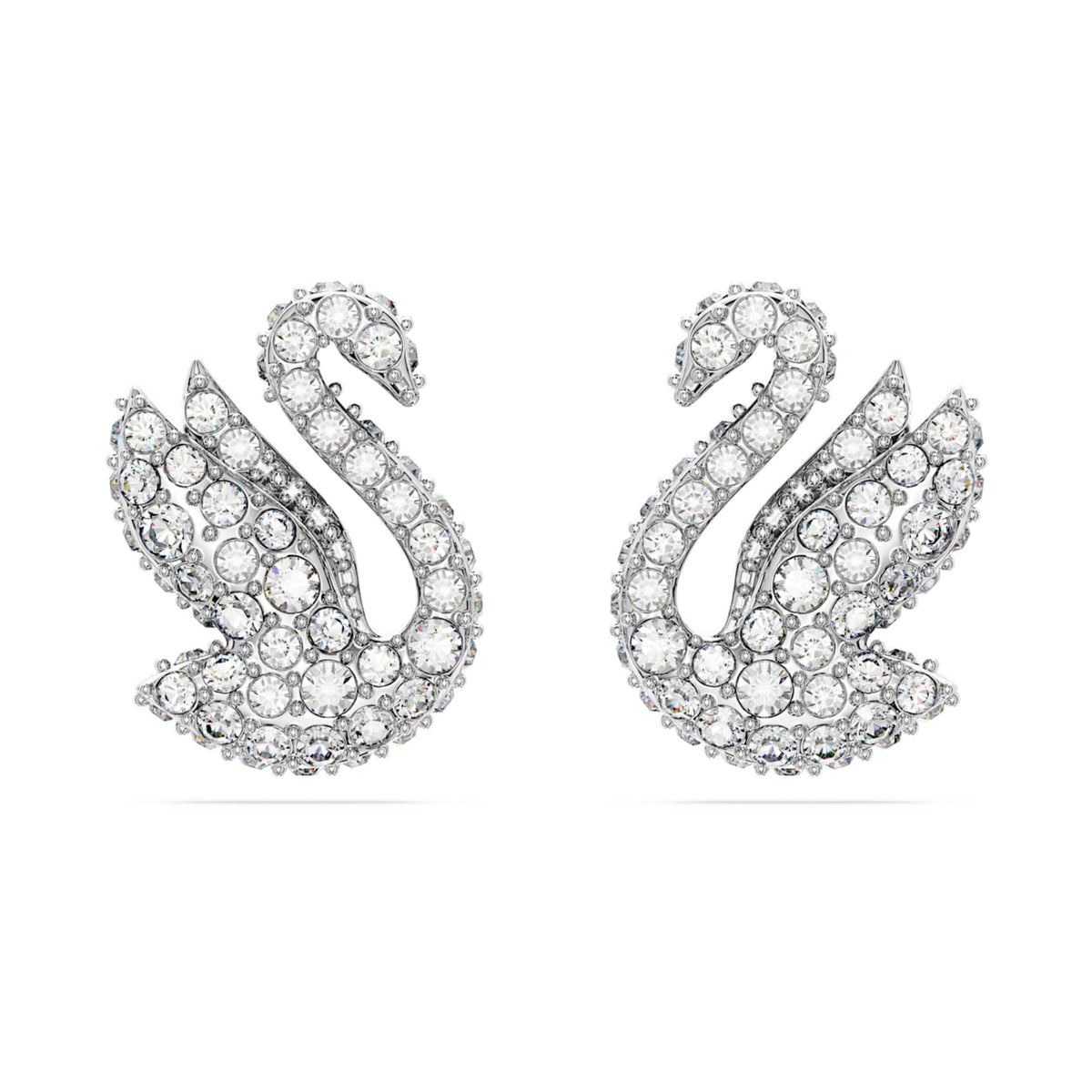 Swarovski Swan stud earrings with white accents and rhodium plating