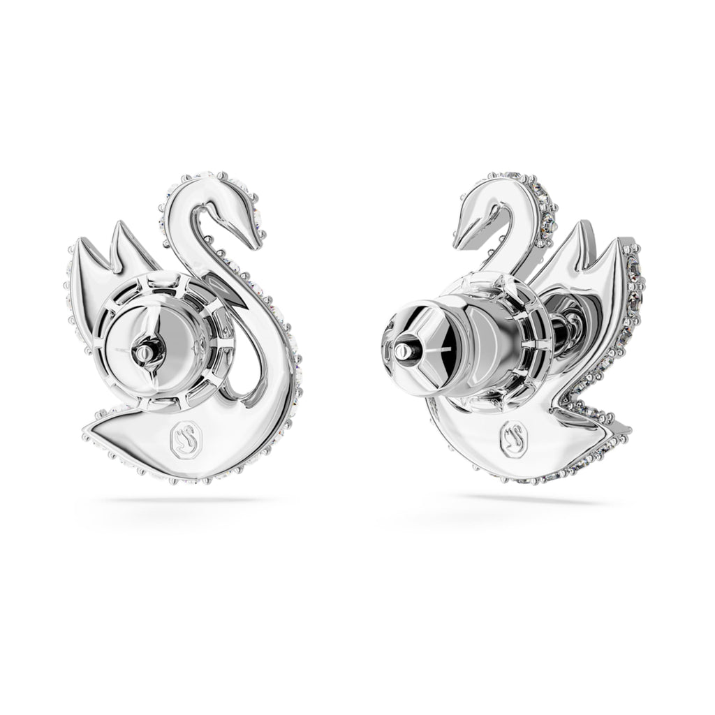Swarovski Swan stud earrings with white accents and rhodium plating