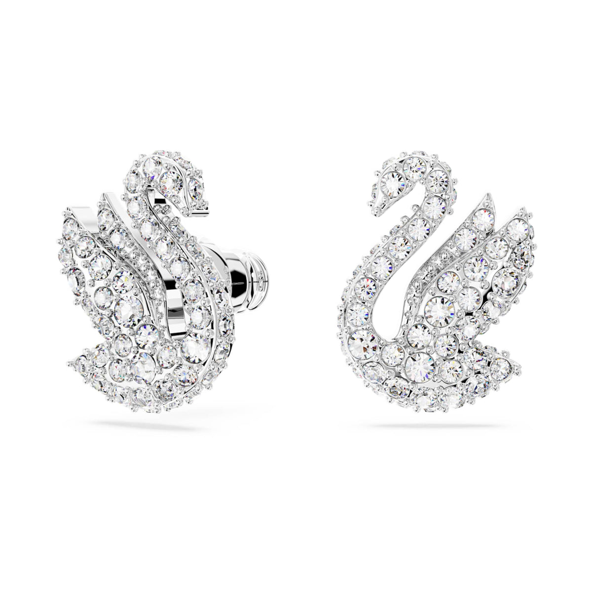 Swarovski Swan stud earrings with white accents and rhodium plating