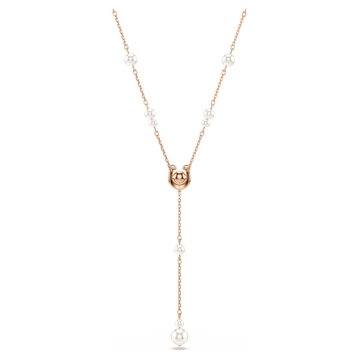 Swarovski Symbolica y necklace Crystal pearl, Pavé, Horse shoe, White, 18K rose gold finish