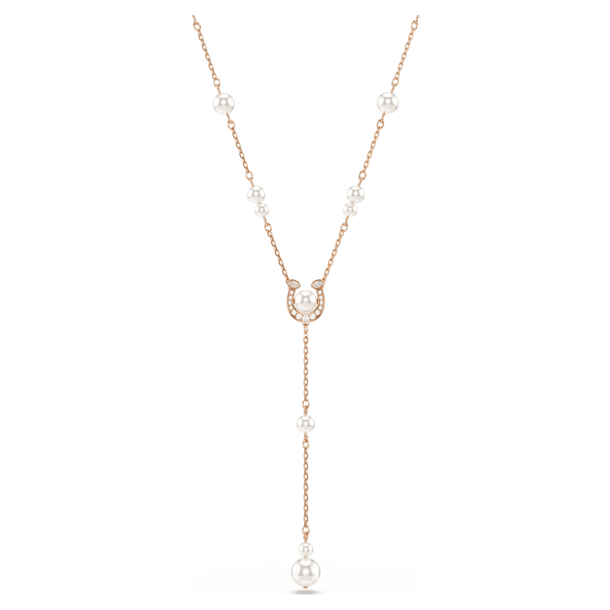 Swarovski Symbolica y necklace Crystal pearl, Pavé, Horse shoe, White, 18K rose gold finish
